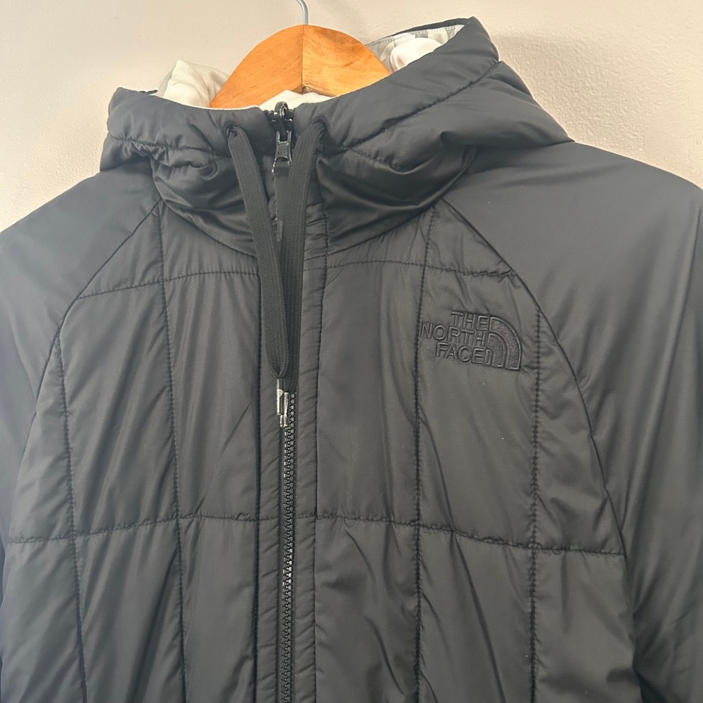North Face Jacket Mens Small Black White Reversible Puffer Camo Hoodie Full Zip - Picture 3 of 12
